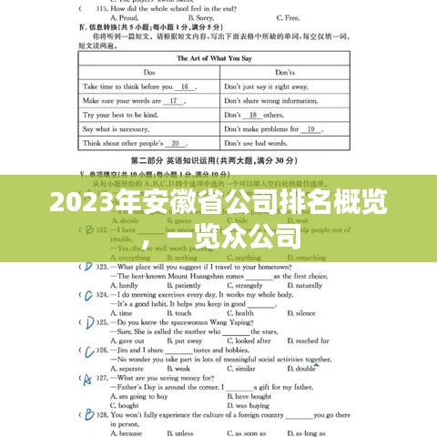 2023年安徽省公司排名概览，一览众公司