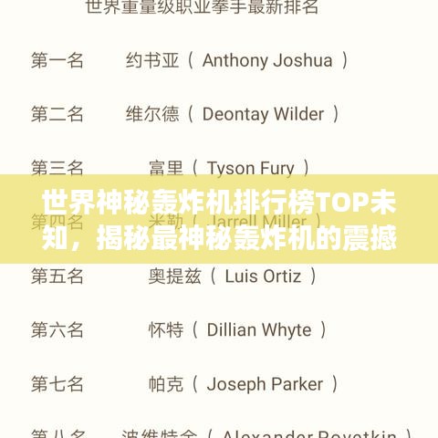 世界神秘轰炸机排行榜TOP未知，揭秘最神秘轰炸机的震撼力量！