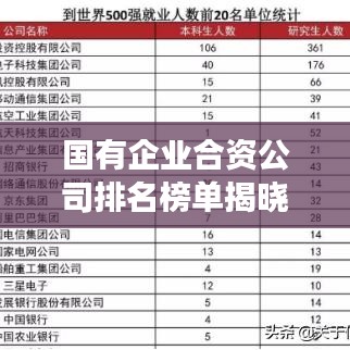 国有企业合资公司排名榜单揭晓，洞悉中国经济力量分布重磅出炉！